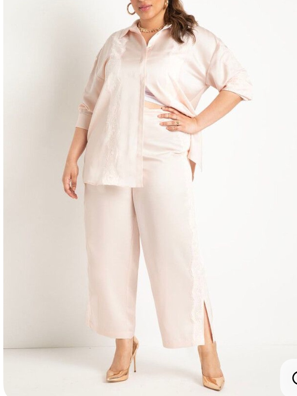 Eloquii Matching Set Satin and Lace  In Rosewater Size 18
